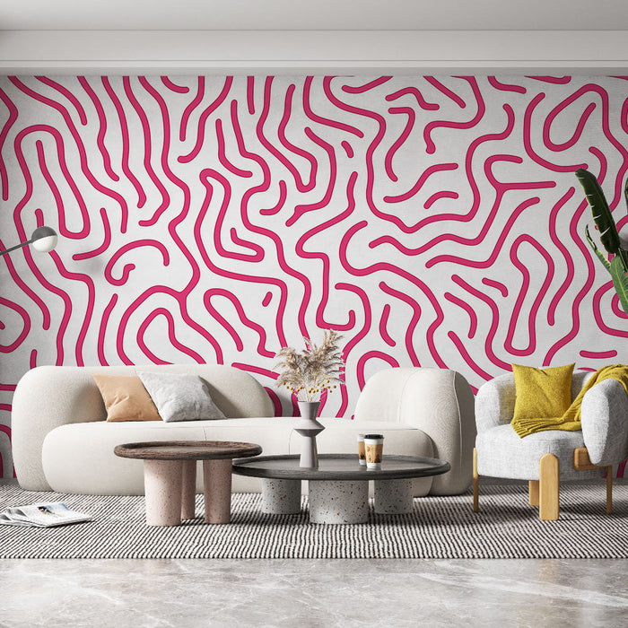 Mural Wallpaper panoramic abstract | White and pink labyrinth