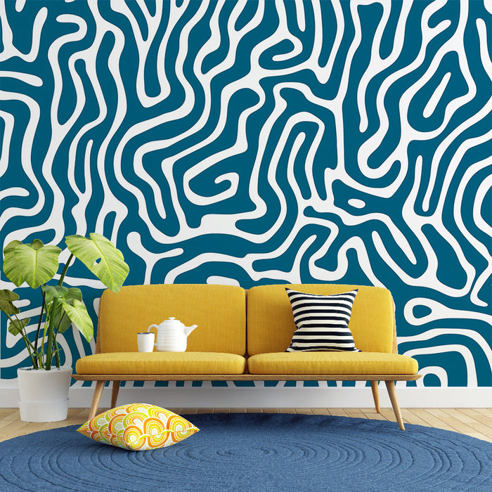 Fototapet panoramik soyut | Lacivert mavi ve beyaz labirent