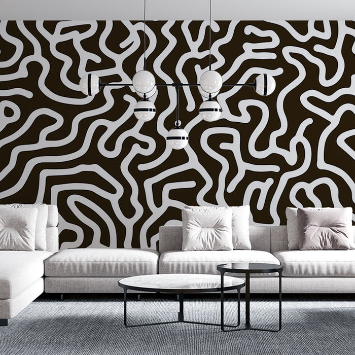 Abstract panoramic mural wallpaper | Black and white labyrinth