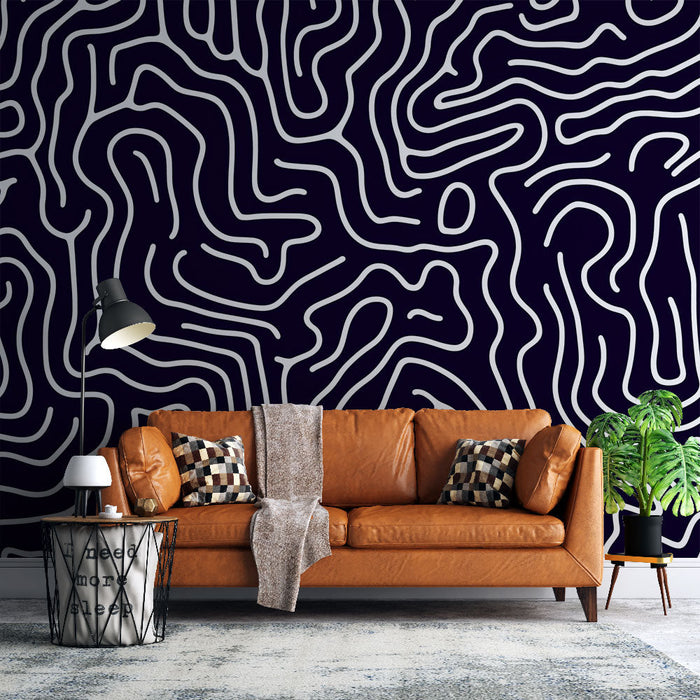 Carta da parati panoramica astratta | Labirinto malva e bianco