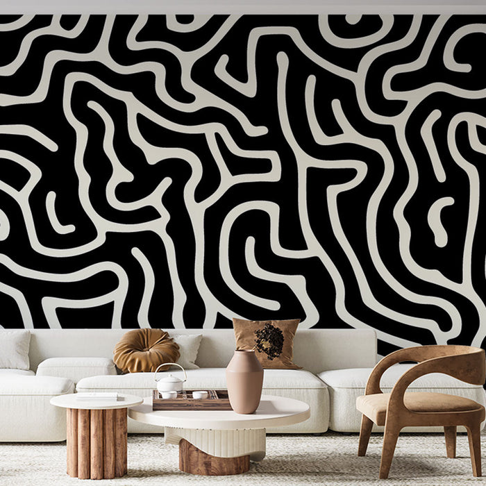 Abstract panoramic mural wallpaper | Monochrome labyrinth