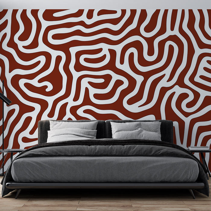 Abstract panoramic Mural Wallpaper | Terracotta and white labyrinth