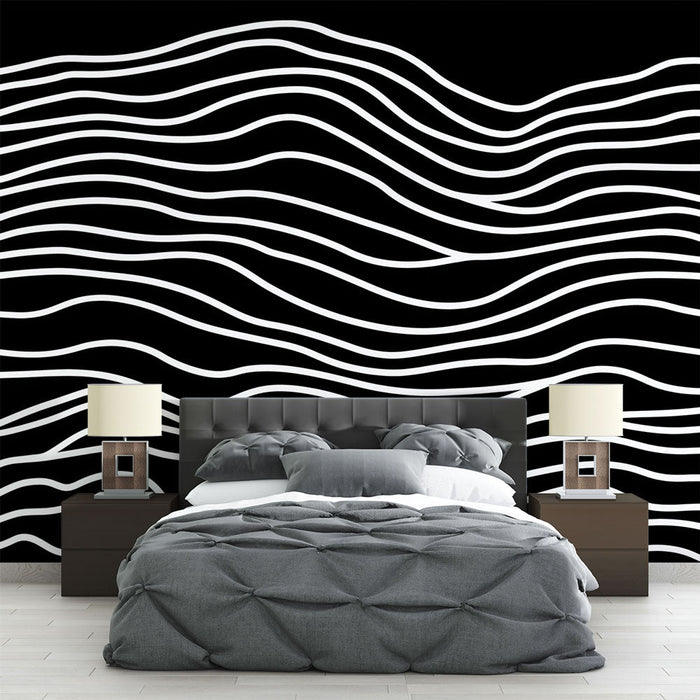 Panoramatická abstraktní tapeta | Černobílé neustálé vlny