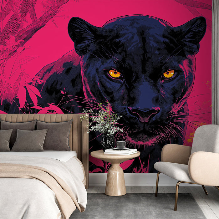 Ταπετσαρία τοίχου πάνθηρας | Σε ροζ και κίτρινο