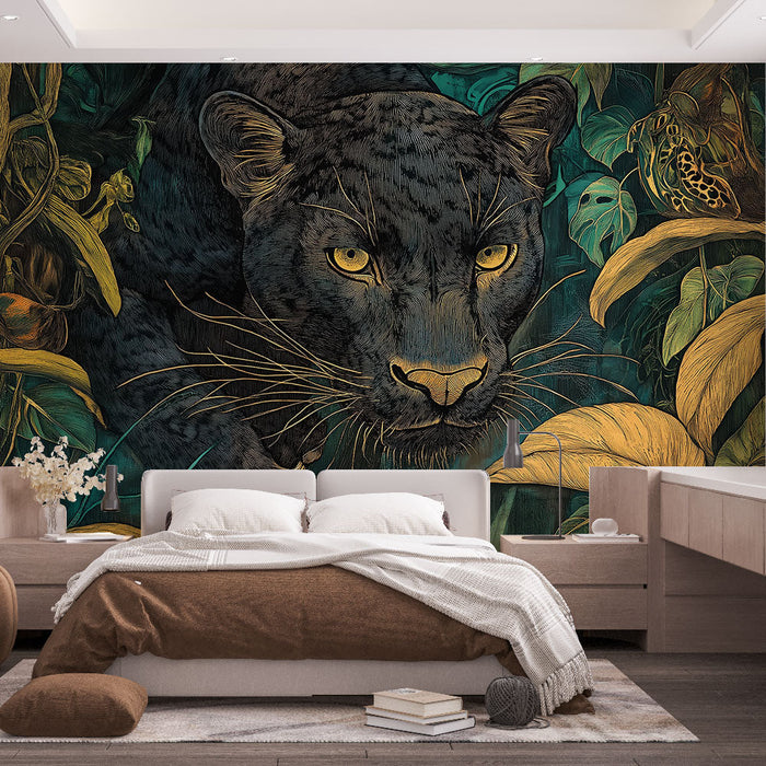 Tapet pantera | Panteră măreață în mijlocul junglei tropicale