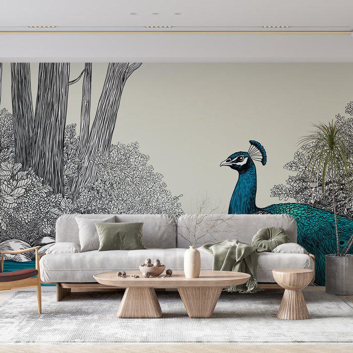 Tapeta pav peacock | Grafična umetnost s pavom ob vodi