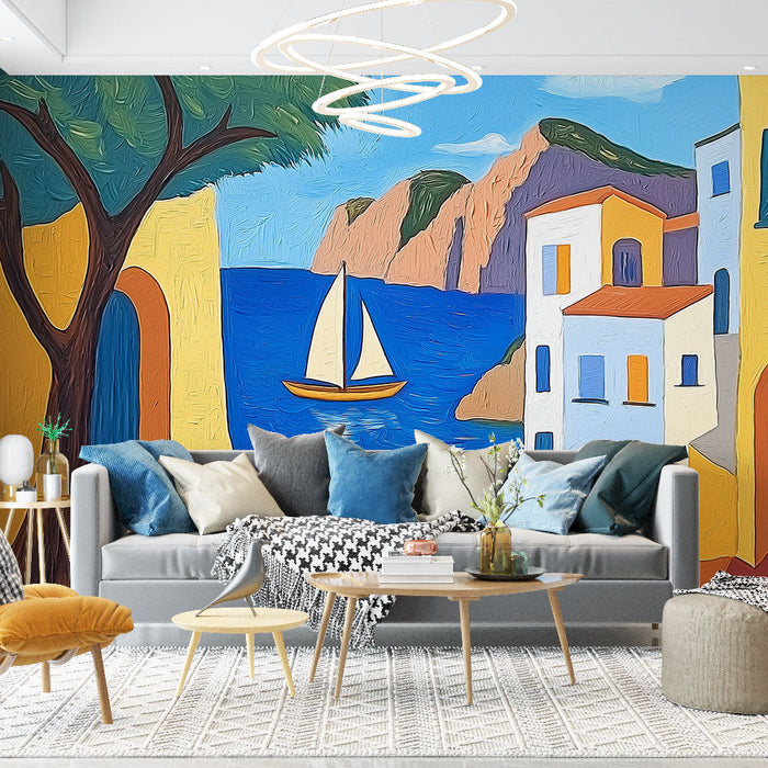 Tapete provencal-landscape | Bunte mediterrane Szene