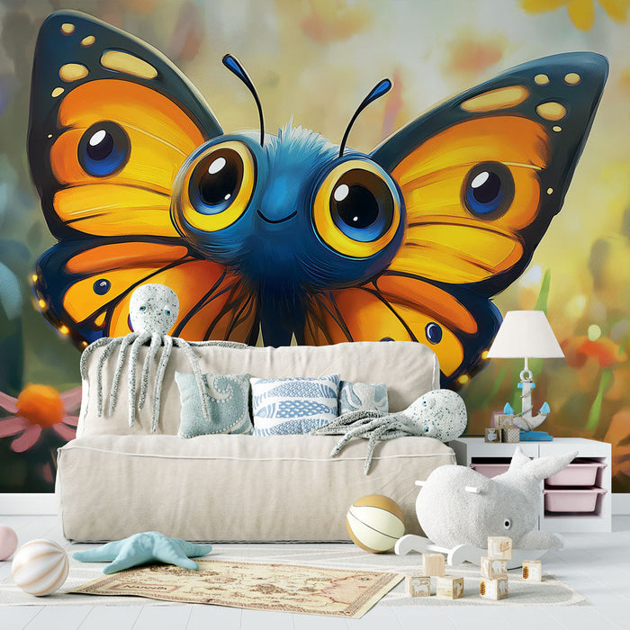 Mural Wallpaper colorful butterfly | Illustration of a butterfly with bright wings and smiling