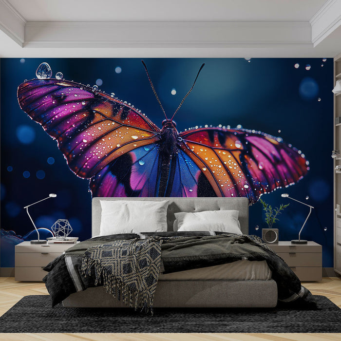 Tapetti colorful butterfly | Butterfly with vibrant and bright wings under the dew