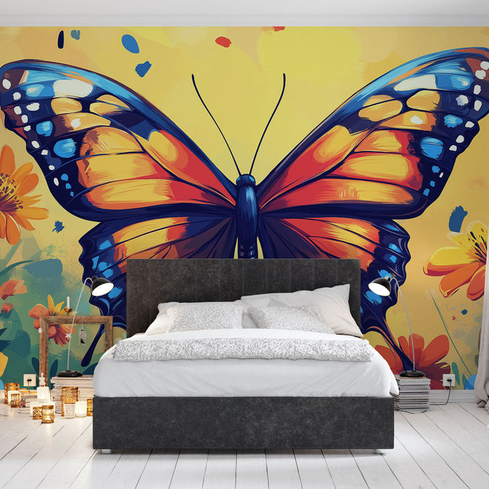 Mural Wallpaper colorful butterfly | Erksav liblikas ümbritsetud eredatest lilledest