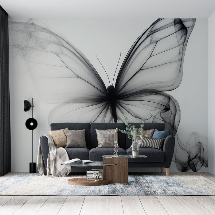 Mural Wallpaper evanescent butterfly | Delicate black and white filigree butterfly pattern