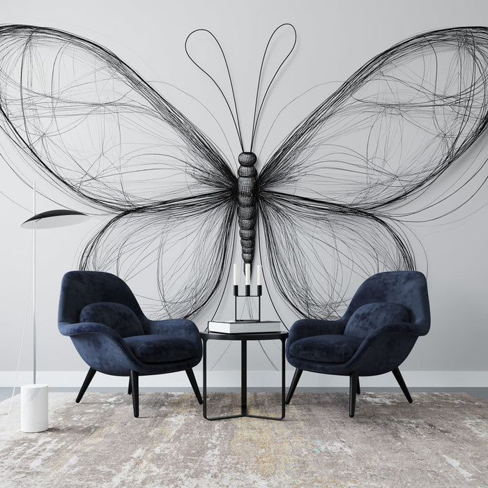 Foto Behang butterfly-wire | Elegant design van een vlinder in zwarte draden