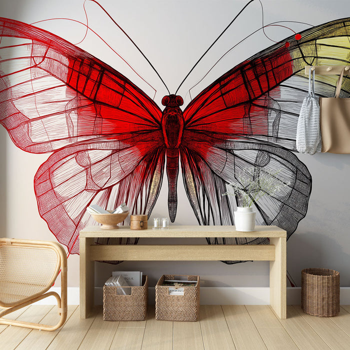 Mural Wallpaper butterfly | Artistic illustration of a butterfly with red and yellow wings