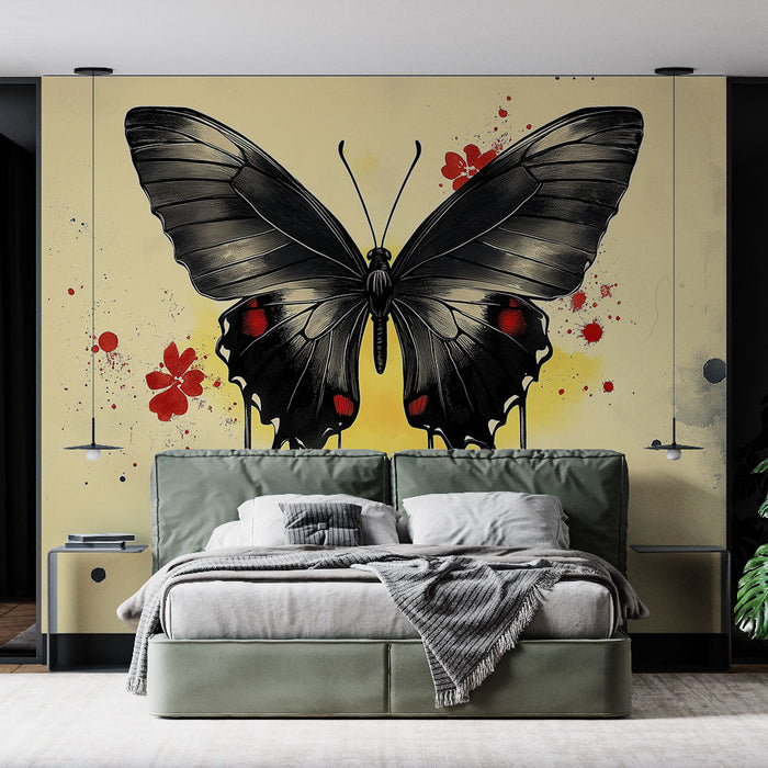 Papel pintado black butterfly | Artistic butterfly with colorful splashes