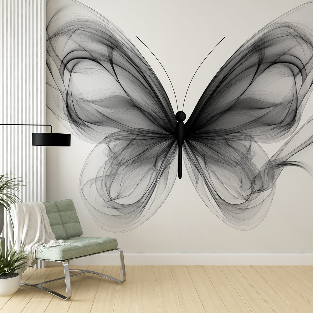Foto Behang zwarte vlinder | Gestileerde vlinder in tinten van zwart e —  WonderMural, image size:1000x1000
