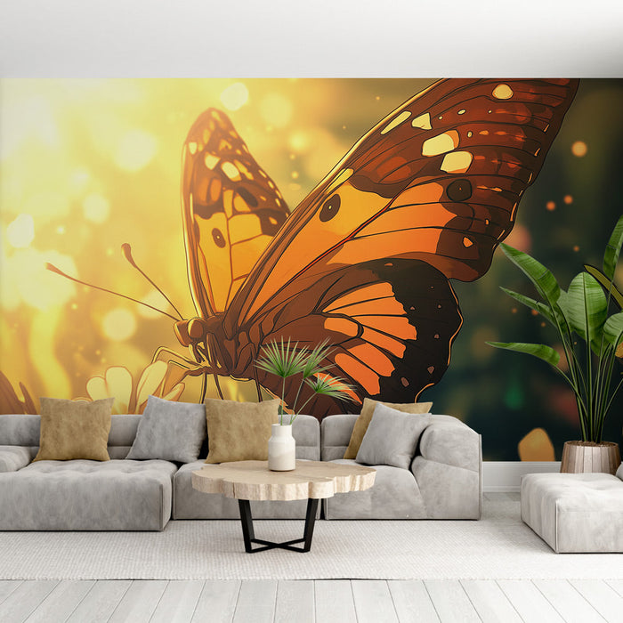 Papel de parede borboleta laranja | Borboleta majestosa em fundo brilhante