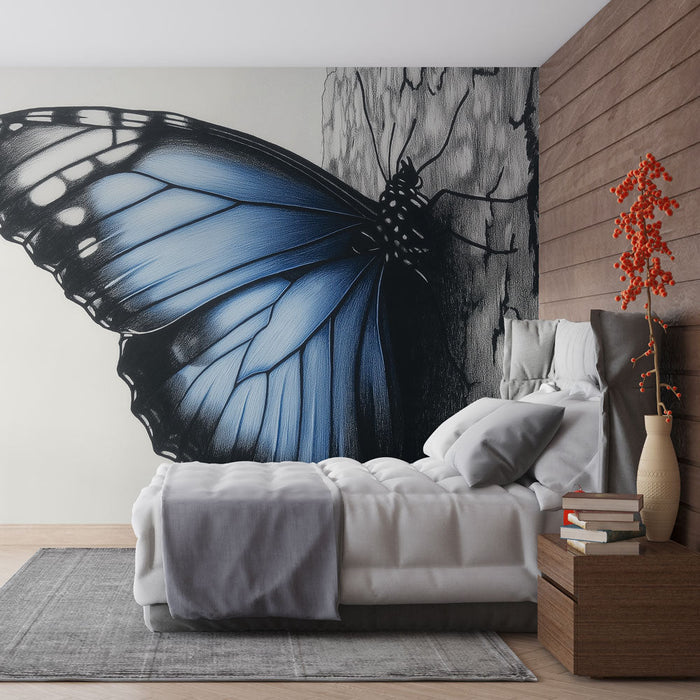 Tapeta butterfly | Realistični plavi leptir na teksturom pozadini