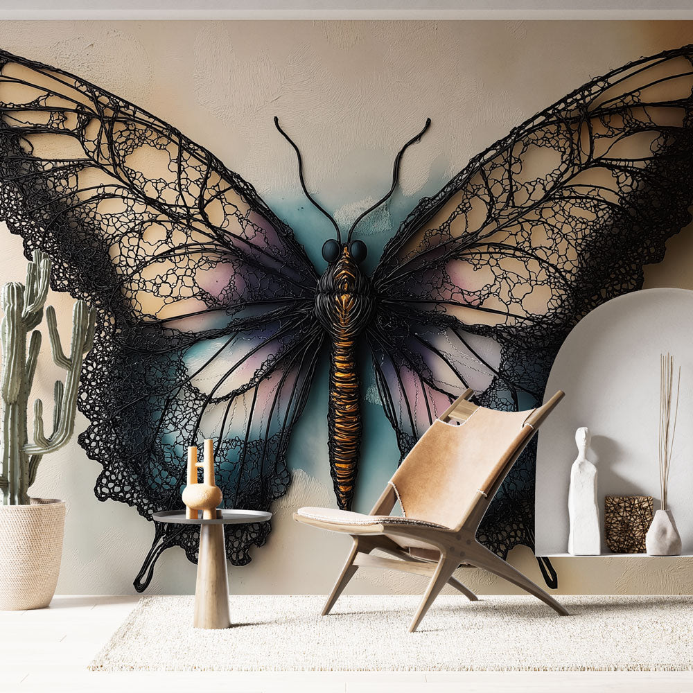 Fototapet sommerfugl | Sort blonde sommerfugl på pastel baggrundI18n Error:  Missing interpolation value \, image size:1000x1000