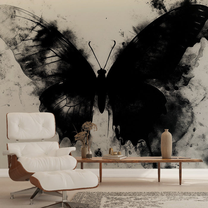 Mural Wallpaper butterfly | Brilliant black butterfly on white background