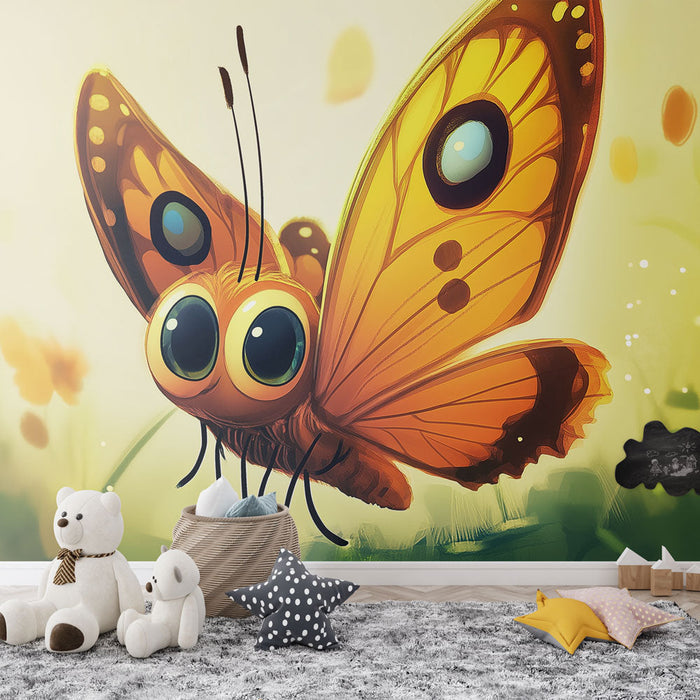 Mural Wallpaper butterfly | Oransje sommerfugl med uttrykksfulle øyne i en naturlig setting