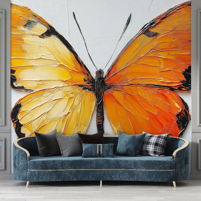 Mural Wallpaper butterfly | Orange and black butterfly in relief