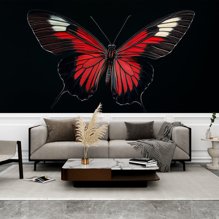 Tapeta crveni-leptir | Veličanstveni leptir s jarkim crvenim i crnim bojama na tamnoj pozadini