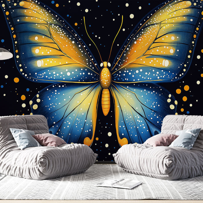 Mural Wallpaper butterfly | A colorful and vibrant design featuring a butterfly with orange and blue wings