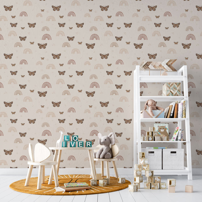 Tapete με πεταλούδες και ουράνια τόξα | Απαλό και παστέλ σχέδιο για παιχνιδιάρικη διακόσμηση