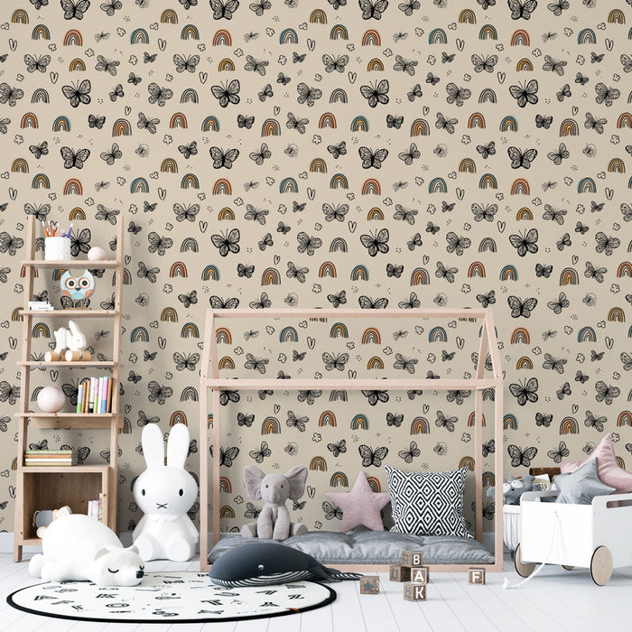 Fototapet kelebekler ve gökkuşağı | Renkli kelebek ve gökkuşağı desenleri