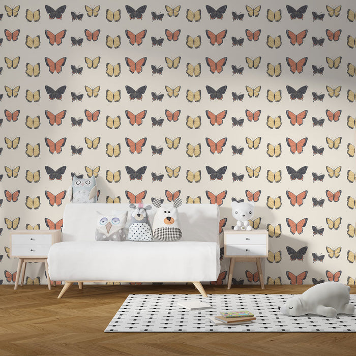 Mural Wallpaper butterflies | Colorful butterfly pattern on a light background