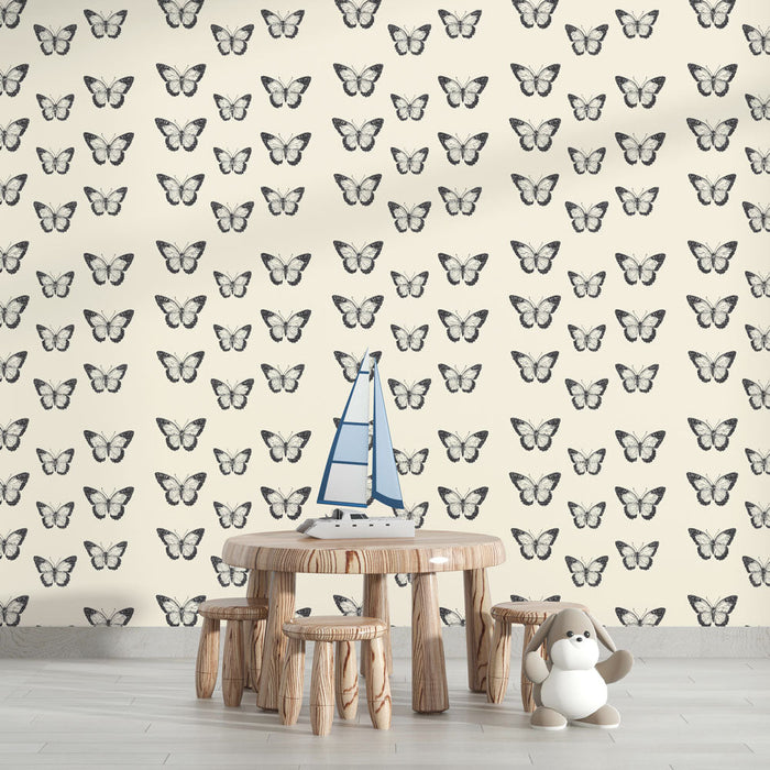 Fototapet fjärilar | Monokrom fjärilsmönster på en mjuk bakgrund