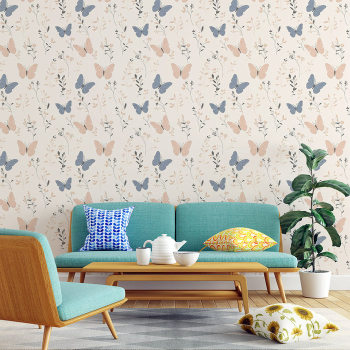 Carta da parati farfalle | Motivi delicati di farfalle e fiori pastello