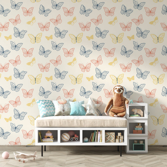 Foto Behang vlinders | Diverse delicate vlinderpatronen op een lichte achtergrond