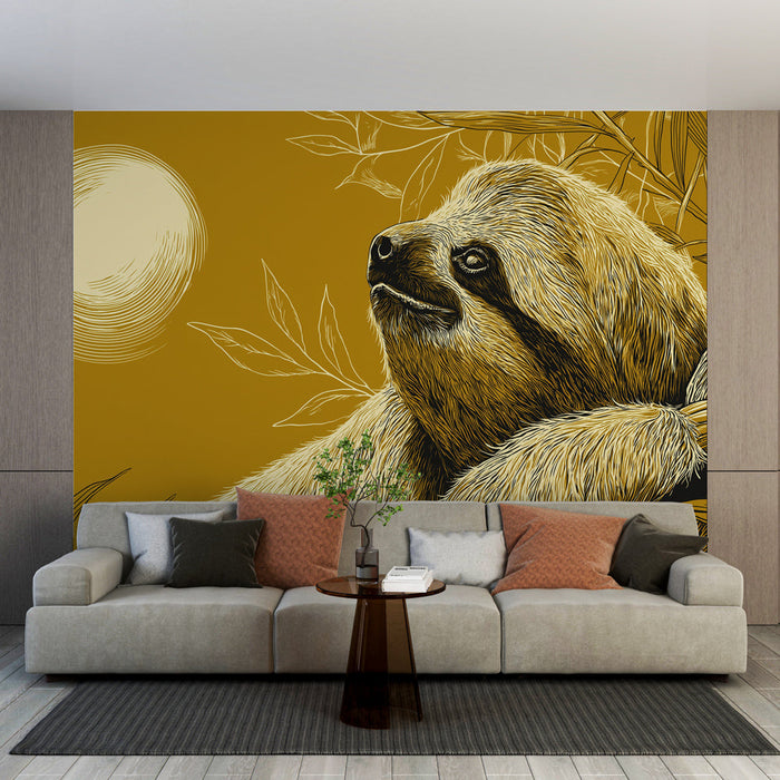 Tapeta lijenčina | Ilustracija lijenčine ispod zlatnog mjeseca