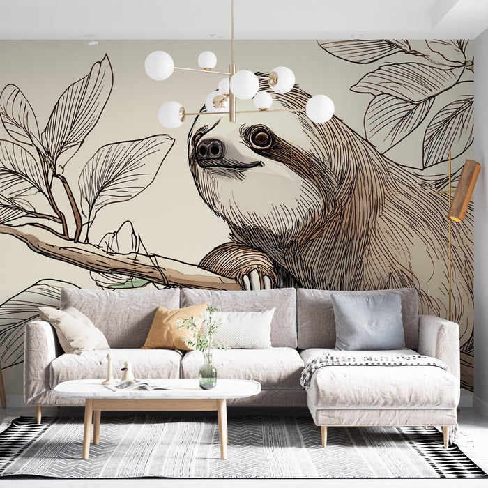 Tapeta Lazy | Lijenčina visi na grani s lišćem