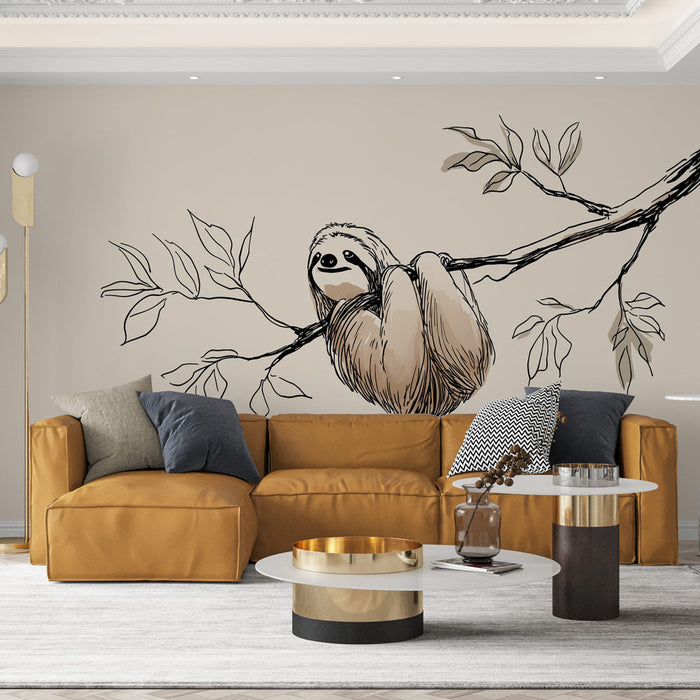 Mural Wallpaper sloth | An adorable sloth relaxing on a branch