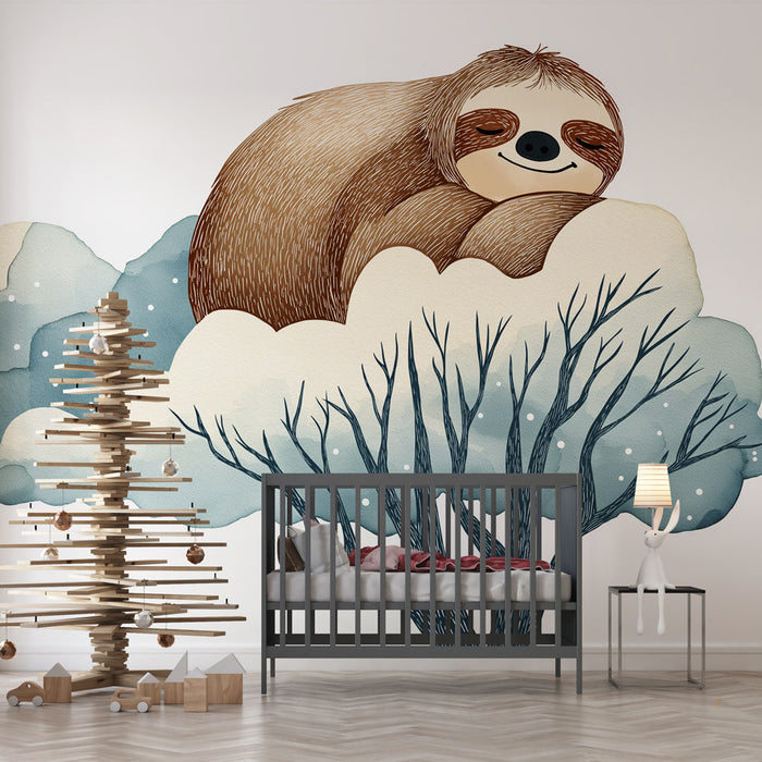 Lazy Wallpaper: A lazy sloth sleeping on soft clouds with soothing shades