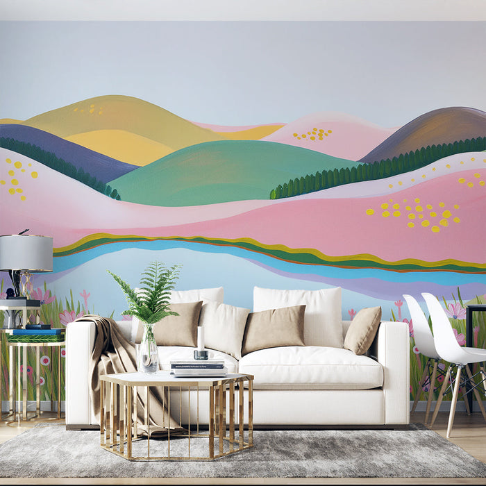 Muralna ozadja pastel | Rože in gore v ozadju