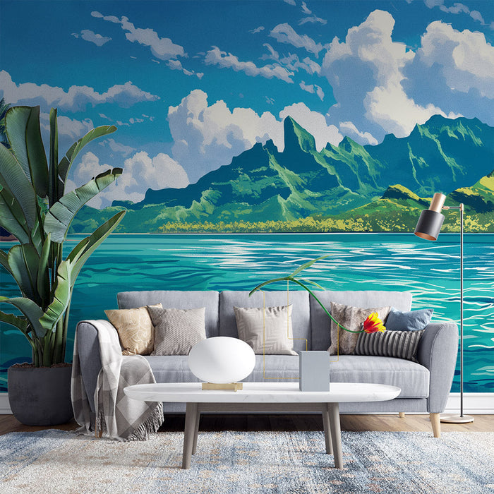 Papel de parede Mural Paisagem | Desenho da Ilha do Paraíso