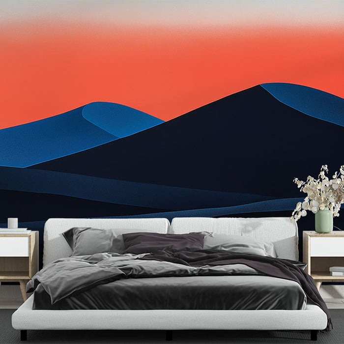 Mural Wallpaper abstract landscape | Mountain outlines in shades of blue and red