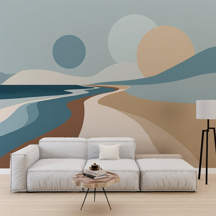 Τοπίο με τοίχο τοπίου αφηρημένο | Απλό παράκτιο με καταπραϋντικά γεωμετρικά σχήματα