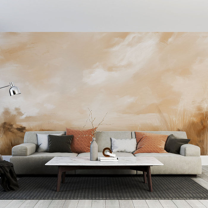 Papel de parede paisagem abstrata | Tons suaves de bege e dourado para um efeito calmante