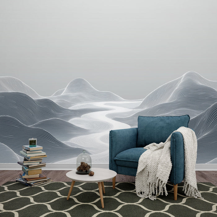 Mural Wallpaper abstract landscape | Modern curved lines inspiring serenity