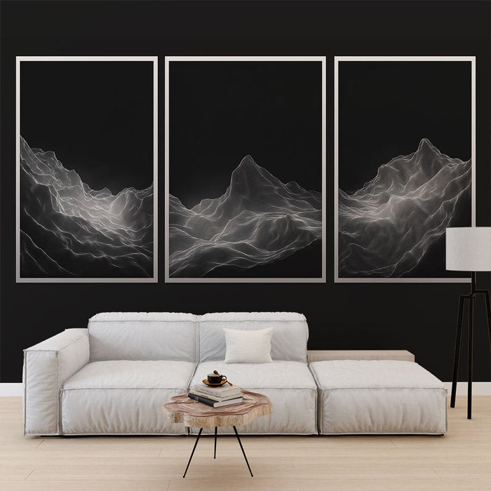 Mural Wallpaper abstract landscape | Mountains in clean lines on a black background