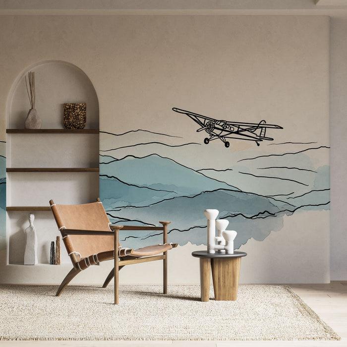 Tapete въздушен пейзаж | Самолет, летящ над акварелни планини