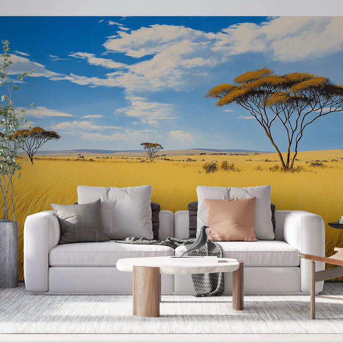 Mural Wallpaper African Landscape | Golden Fields Under a Blue Sky