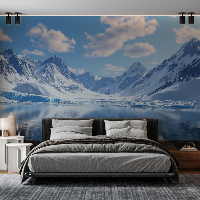 Mural Wallpaper alpine landscape | Icy view of majestic mountains and a tranquil lake