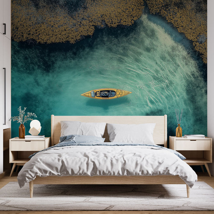 Tapet peisaj acvatic | Caiac pe ape turcoaz înconjurate de corali