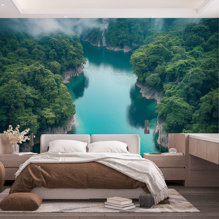 Mural Wallpaper aquatic landscape | Turquoise river surrounded by lush vegetation