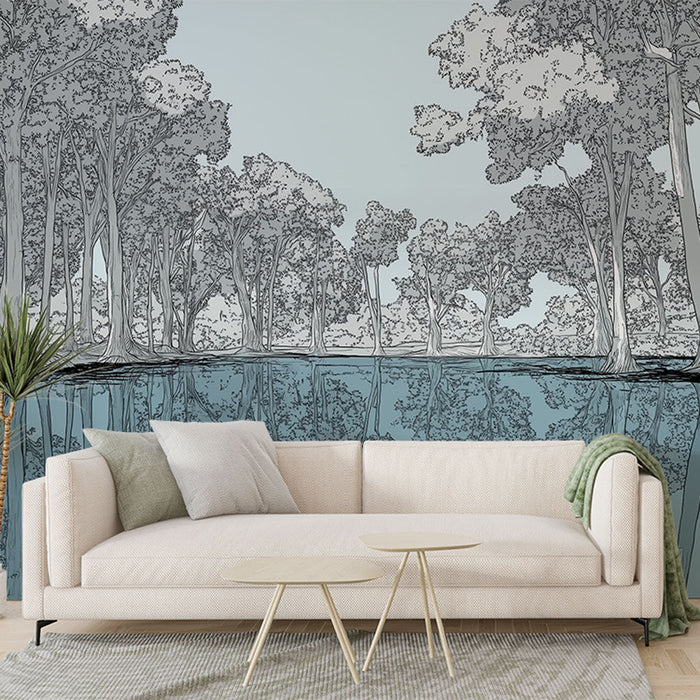 Fototapet akvatisk landskap | Skogscene med refleksjoner i vannet